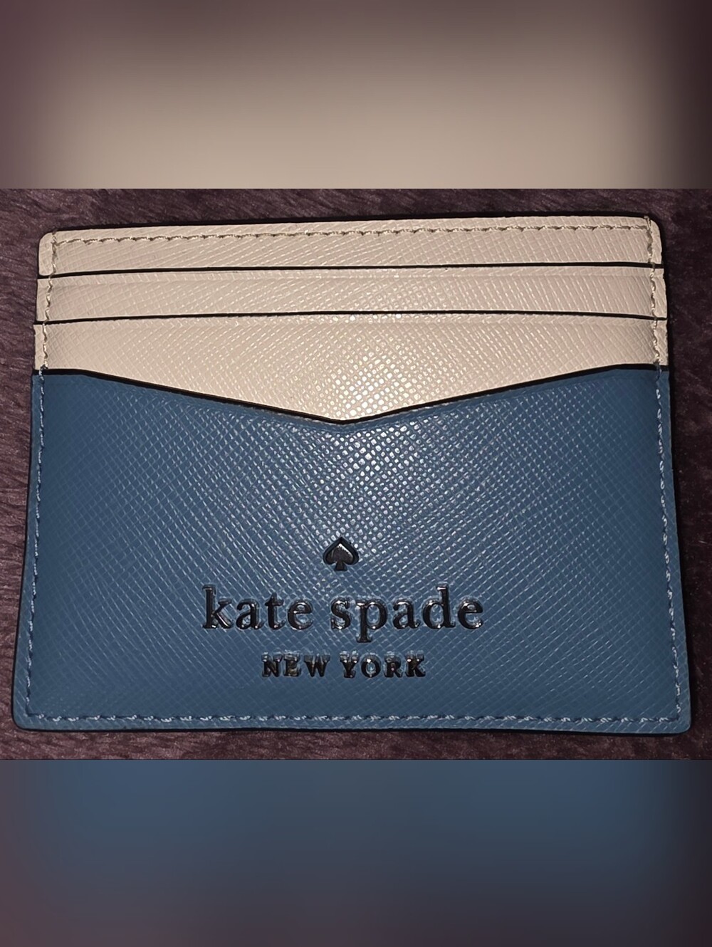 Kate Spade New York Staci Small Slim Card Holder in Blue And Cream